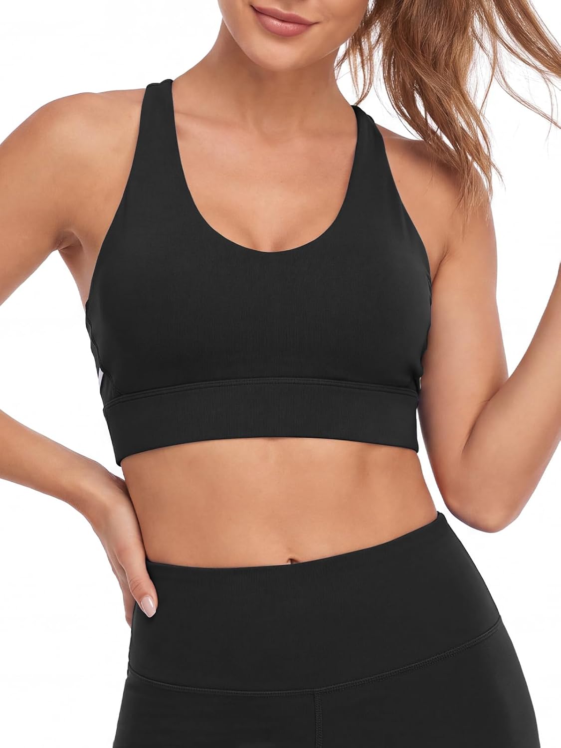Aoysky Womens Strappy Sports Bra Padded Criss Cross Color Block Workout Top
