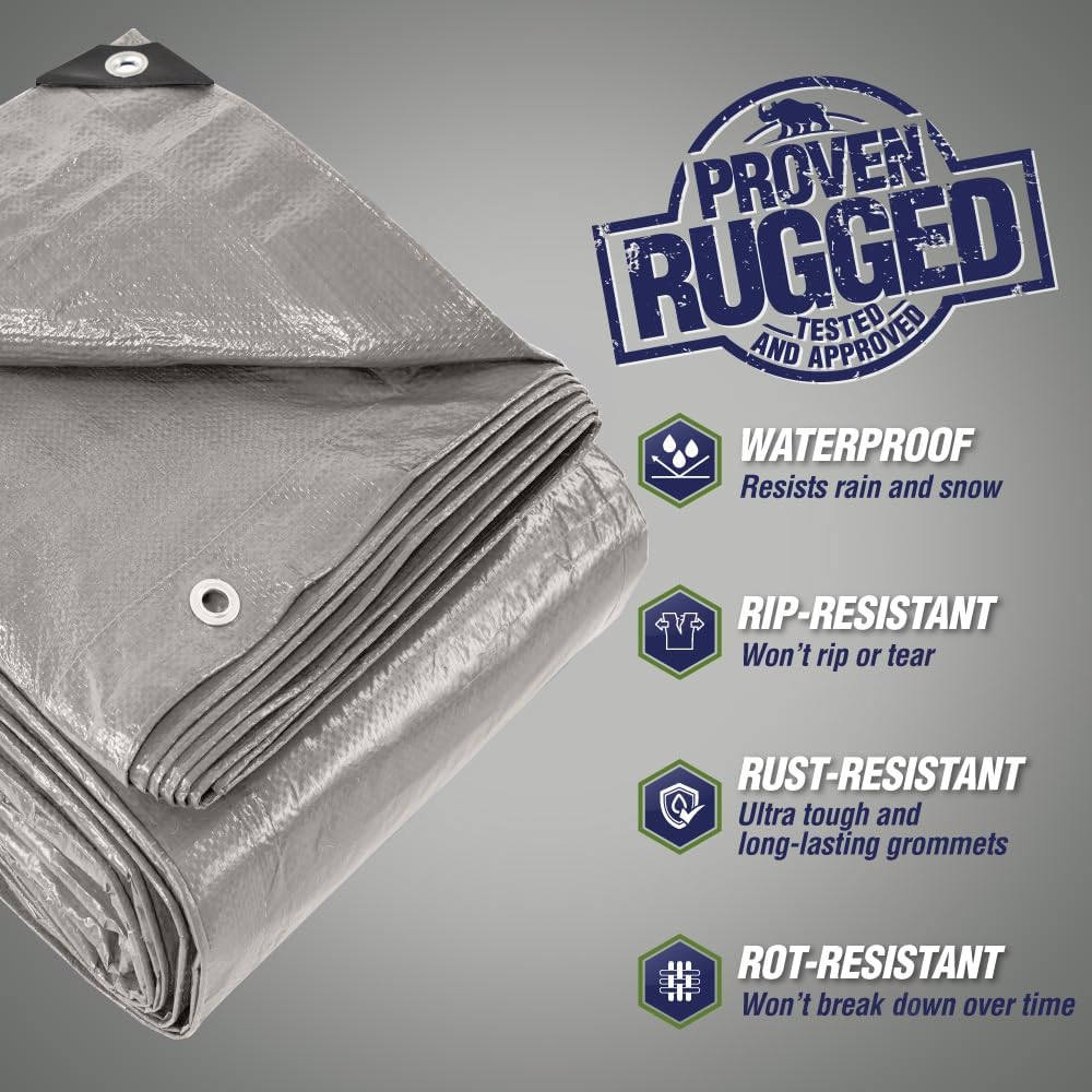 RUGGED RHINO Heavy Duty Waterproof Tarp Reinforced Corners 1 Pk 8x10 Silver
