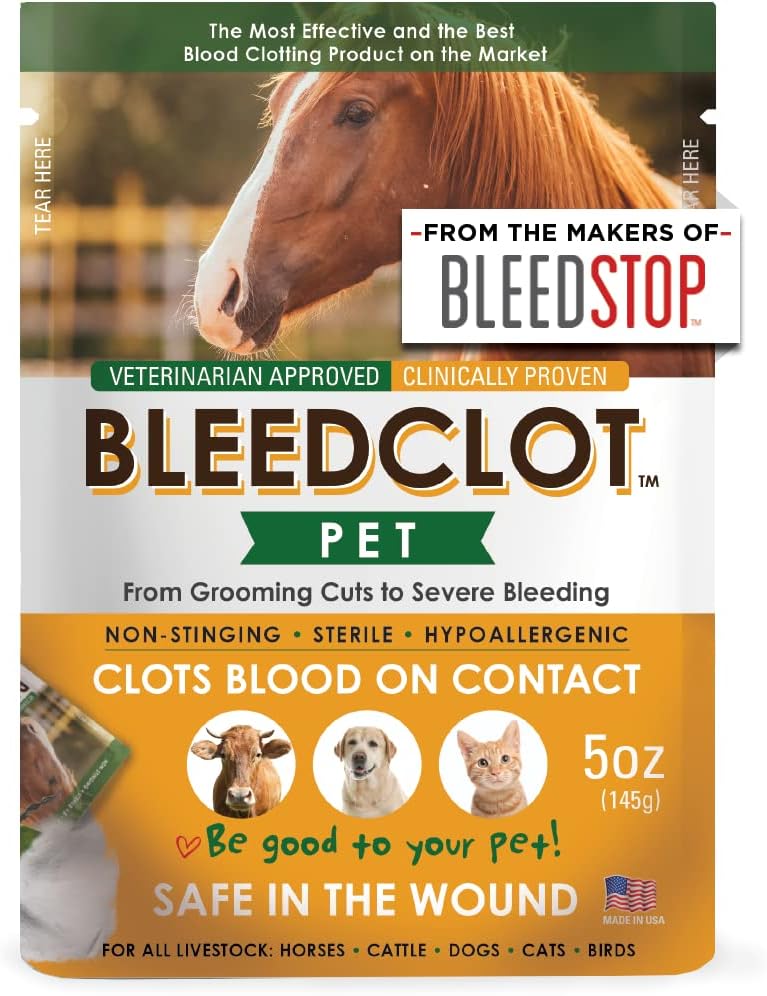 First Aid Blood Clotting Powder | The Best for All Animals to Stop Bleeding, Guaranteed | for Minor Cuts and Severe Arterial Bleeding | from The Makers of BleedStop (4 Pouches (0.5 oz))
