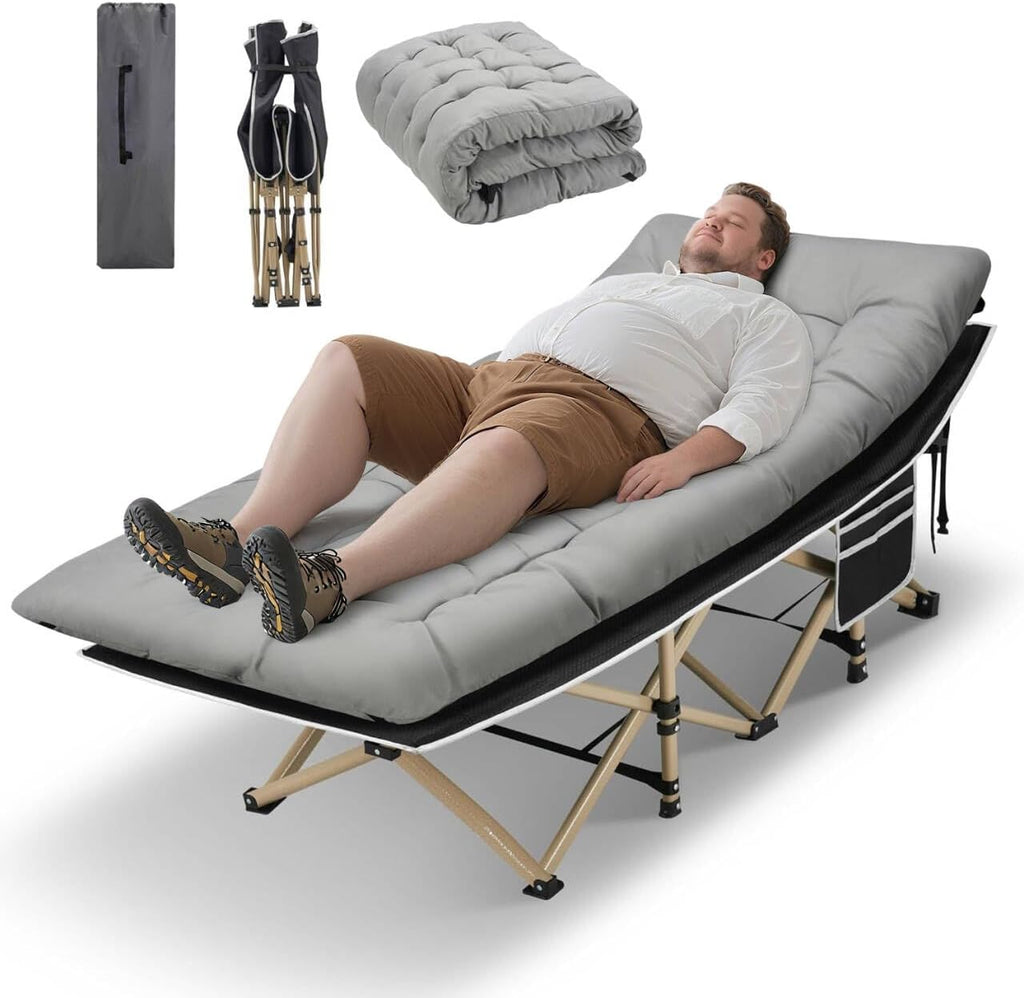 HABUTWAY Camping Cots for Adults, 600lbs Capacity, Folding Camping Cot with Mattress, Sleeping Cots for Adults with Carry Bags for Travel,Beach,Patio,Home Office,Nap Time