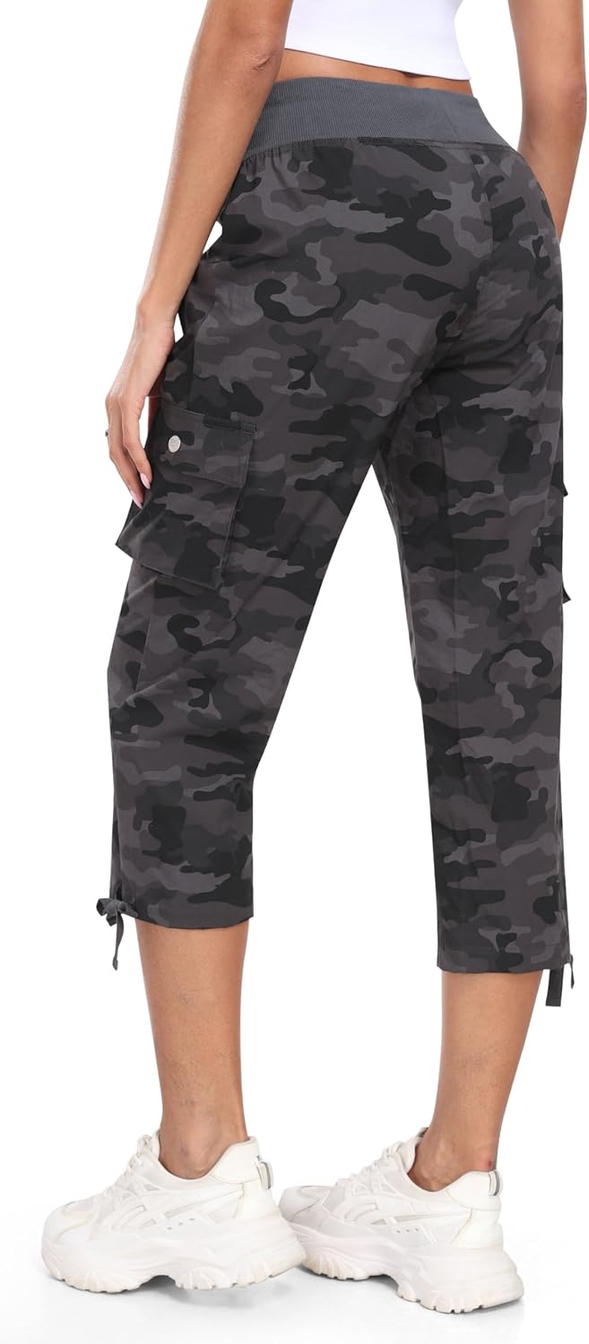 MoFiz Women's Cargo Capris Pants Loose Fit Casual Hiking Pants Lightweight Quick Dry Travel Summer Pants for Women