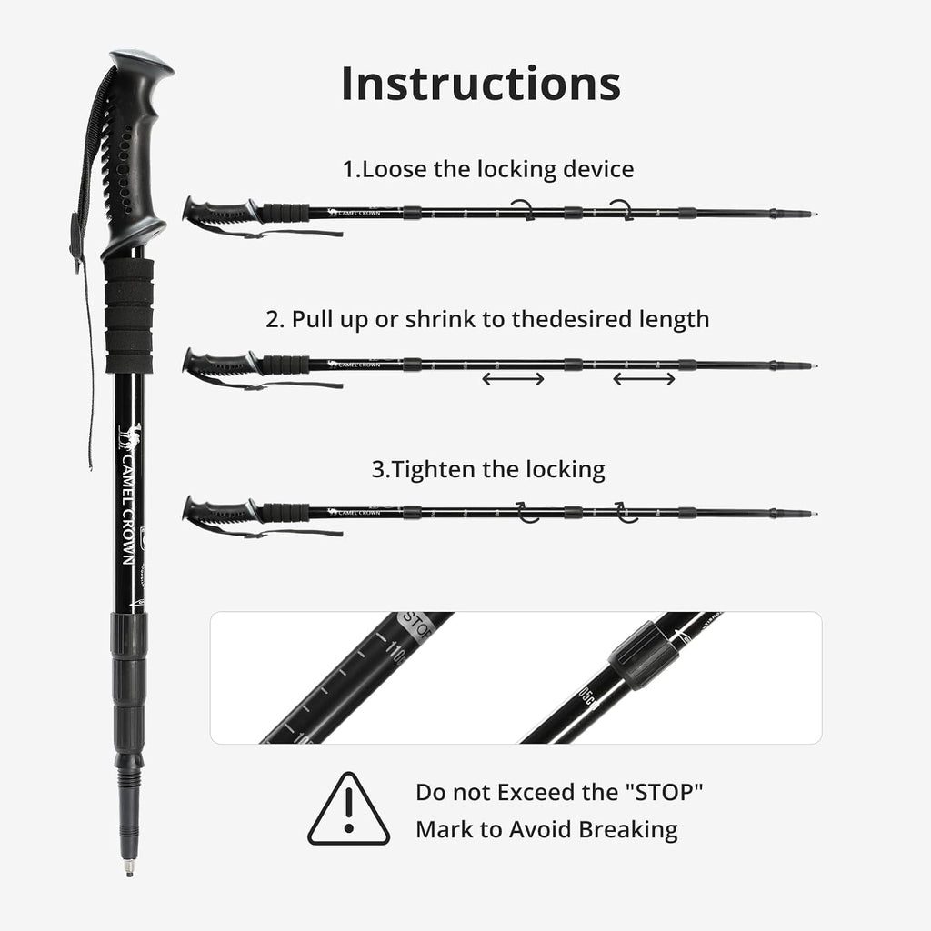 CAMEL CROWN Trekking Poles 2 Pack, Lightweight Hiking Poles for Men Women, 20-43in Adjustable Walking Sticks with Tungsten Carbide Tip & Shock-Absorbing PVC Grip, Backpacking Camping