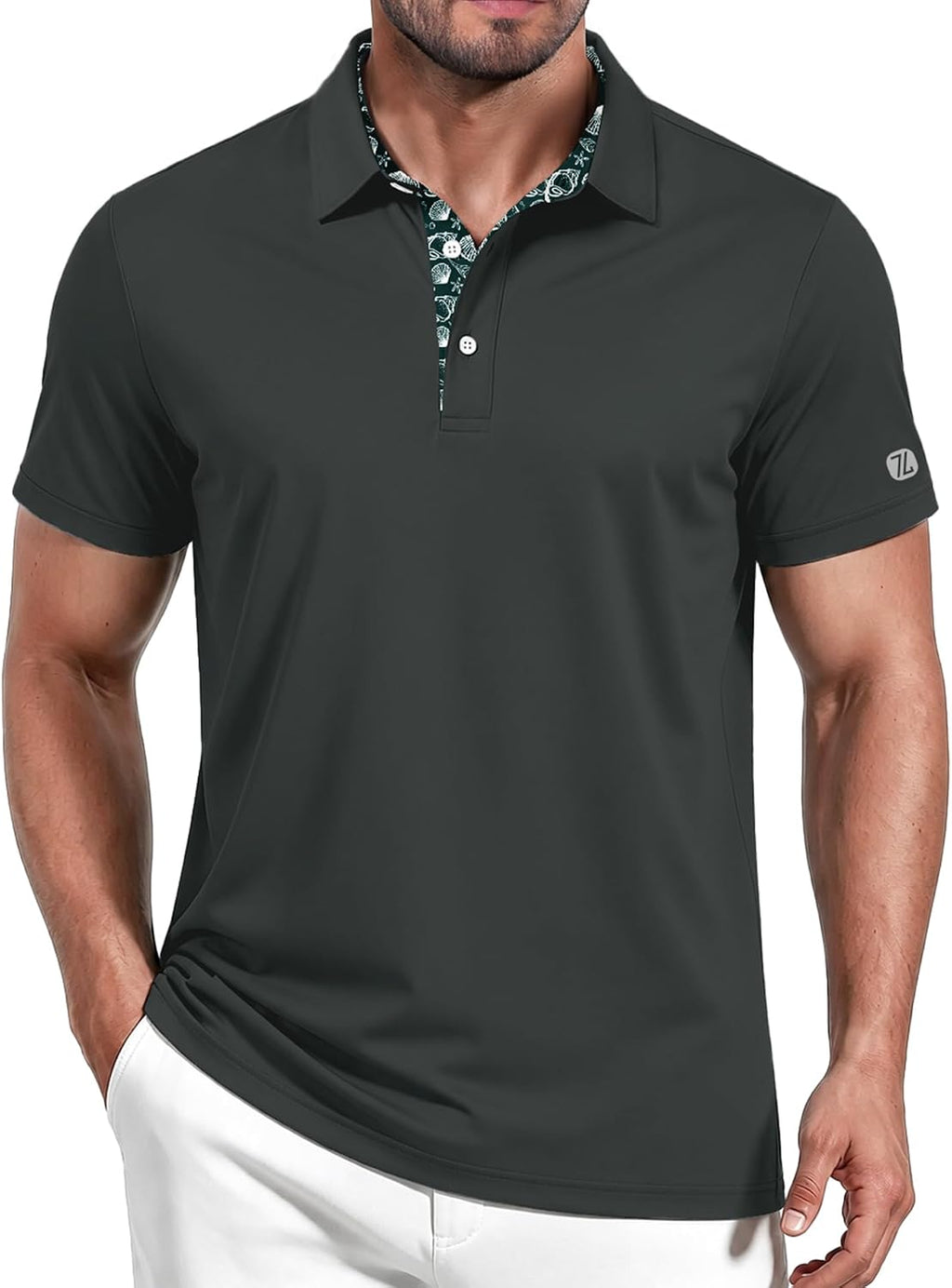 ZITY Golf Shirts for Men Short Sleeve Moisture Wicking Solid Performance Designed Print Collared Casual Polo Shirt