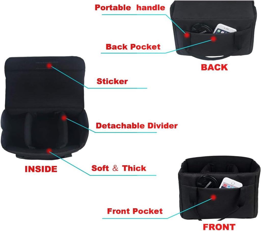 Camera Inserts Lens Padded Insert Liner DSLR SLR Protective Bag Camera Cube Roomy Case Waterproof Foldable pouch for Camera Lens Accessories Sony Canon Nikon Olympus (Black)