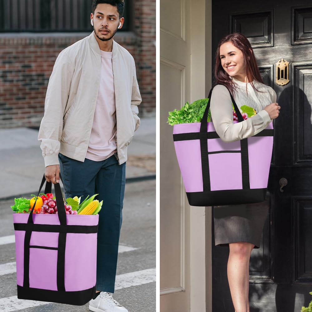 Insulated Reusable Tote Bag for Grocery Shopping for Women/Men, Pizza/Food Delivery Bag to Keep Food Cold/Hot for Commercial Delivery Services, Cooler bags for Travel/Beach/Picnic, Lavender