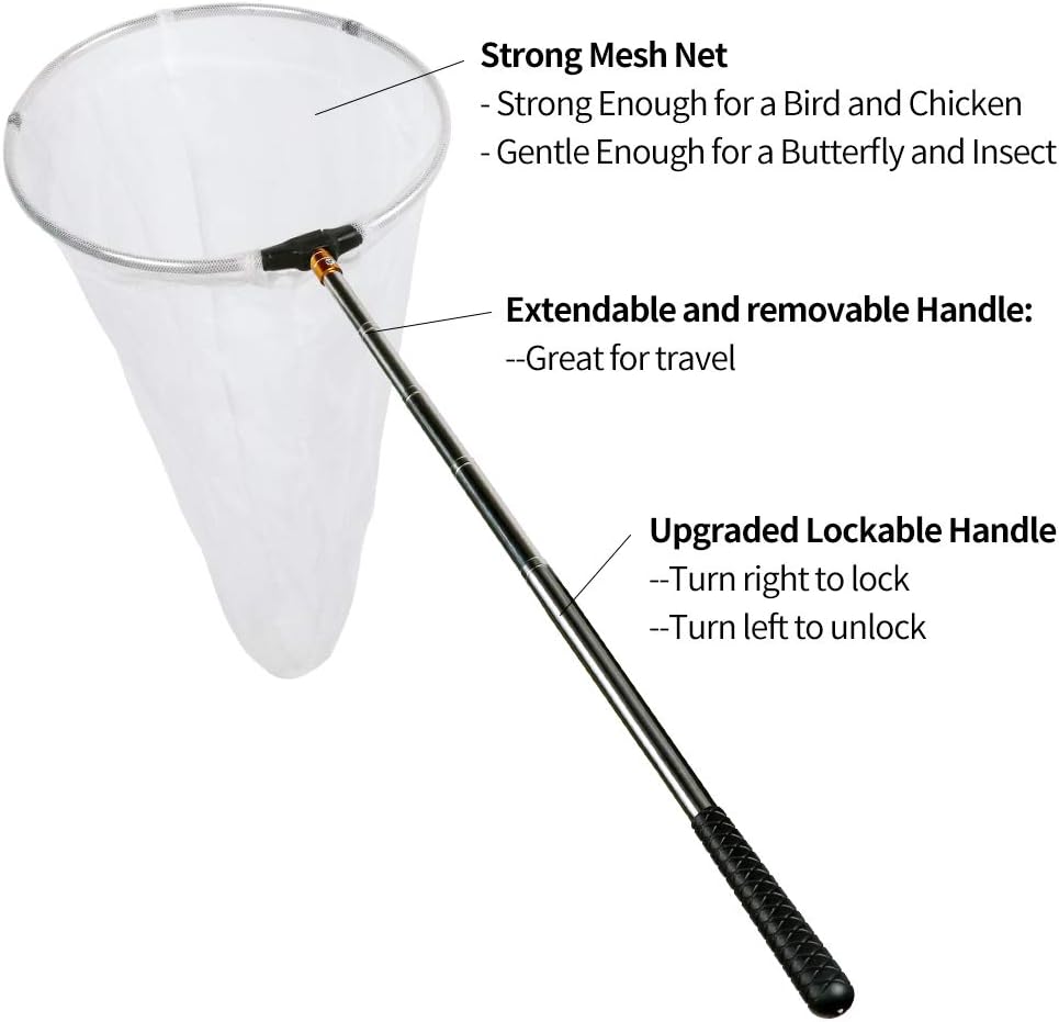 RESTCLOUD Insect and Butterfly Net with 12" Ring, 24" Net Depth, Handle Extends to 59 Inches