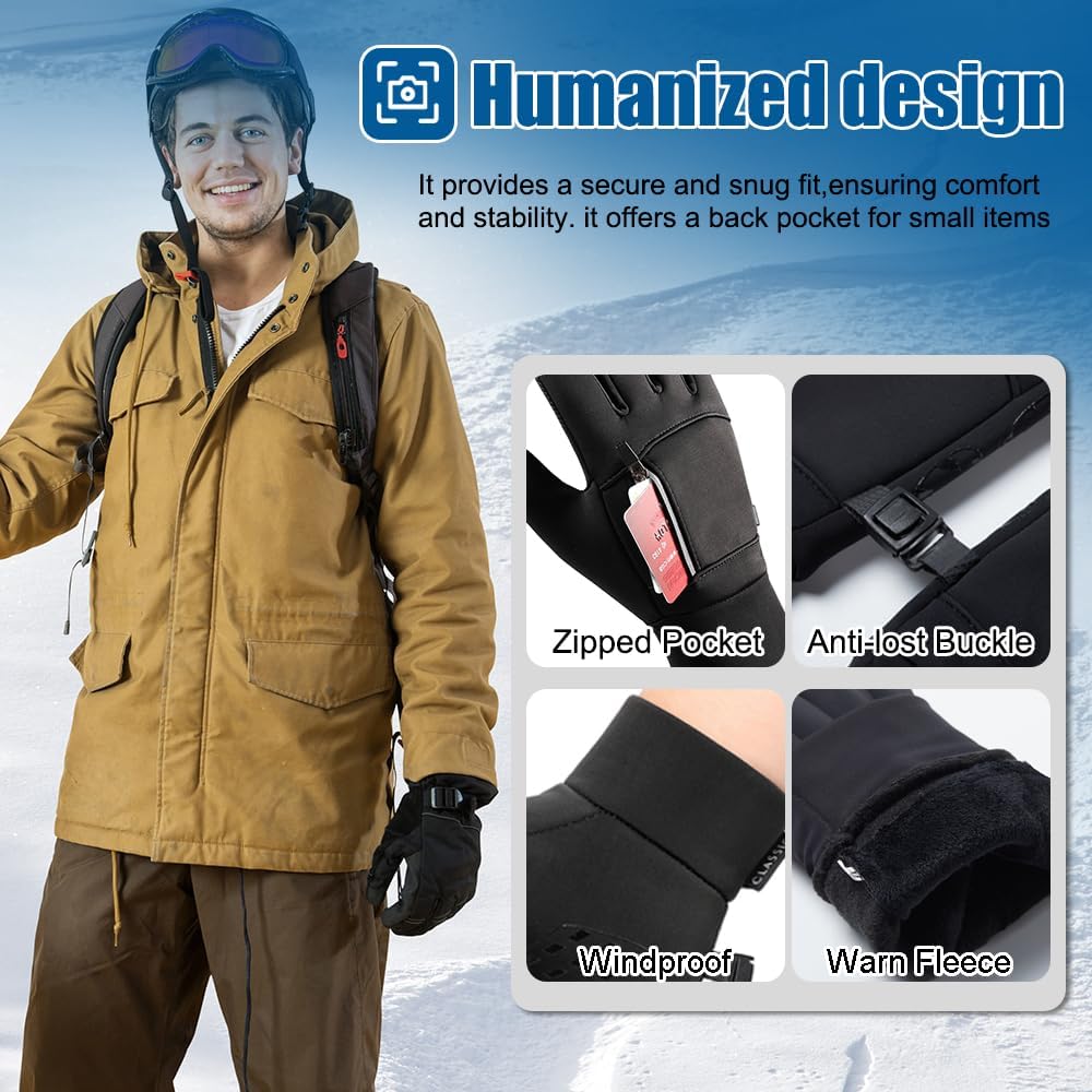 Winter Gloves for Men Women - Waterproof Thermal Glove for Cold Weather, Warm Gloves for Running Cycling