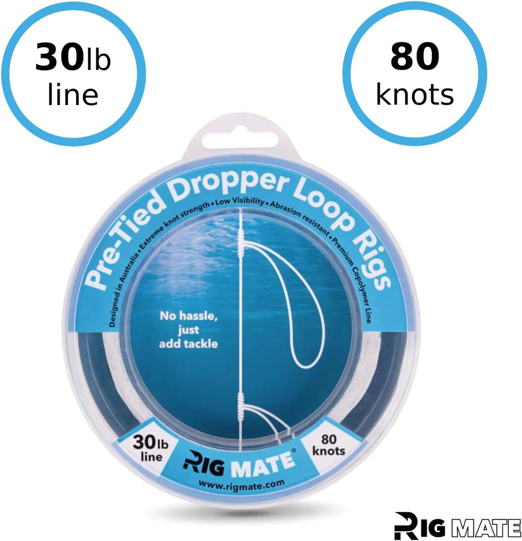 30 lb Pre-Tied Dropper Loop Rigs. Fishing Line Spool. Loops 18 Inches Apart with 5.5 Inch Loop Size. Perfect for Saltwater & Freshwater Fishing. Perfect for Snapper & Other Bottom Feeding Fish.