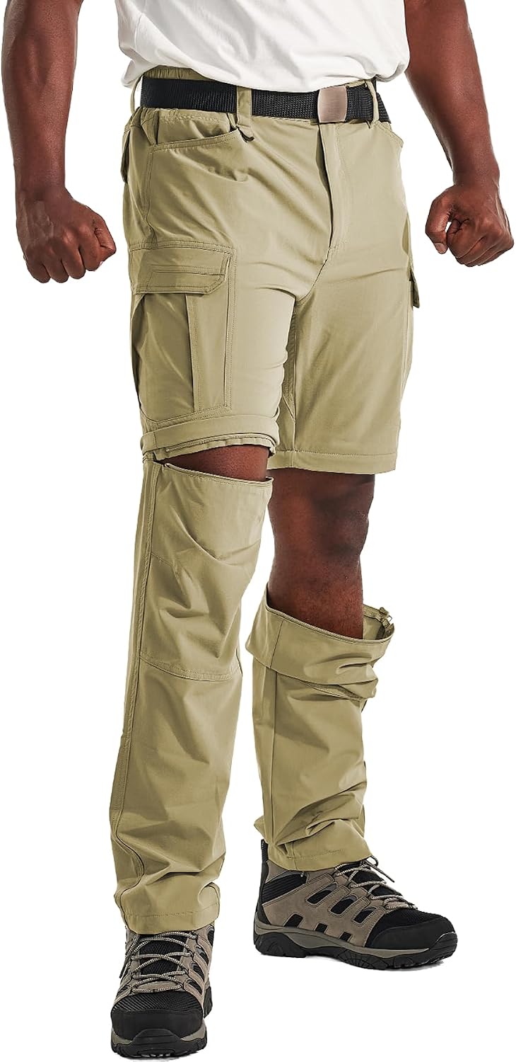 Men's Convertible Hiking Pants with 7 Pockets, Zip-Off Quick-Dry