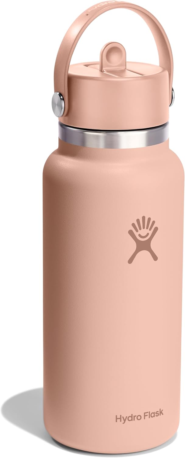 Hydro Flask Water Bottle - Insulated Stainless Steel - Wide Mouth Flex Straw Lid, Non Spill, Leakproof and Refillable in 32 Oz Seacliff