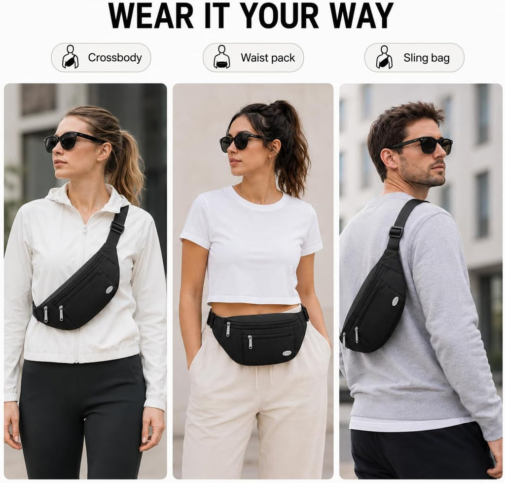 Entchin Water-Resistant Fanny Pack, 4-Zipper Belt Bag