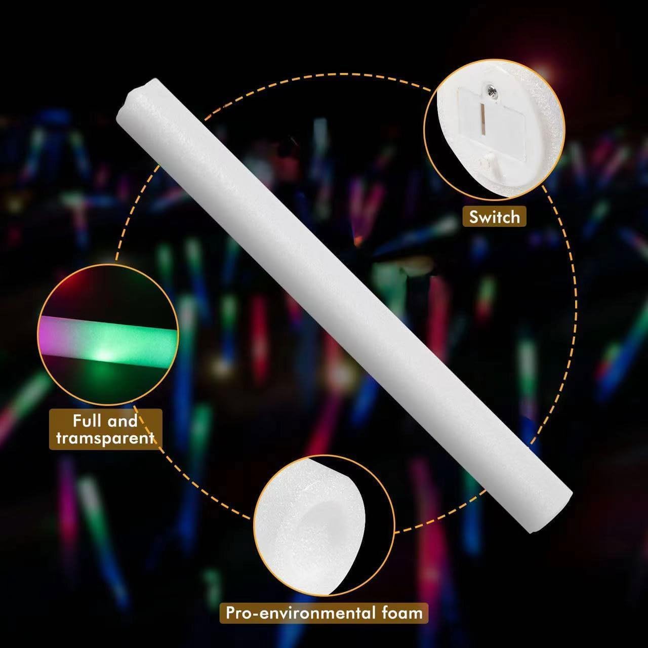 SHQDD 115 Pack LED Foam Glow Sticks, Glow Sticks Bulk with 3 Modes Colorful Flashing, Glow in the Dark Party Supplies for Wedding, Raves, Concert, Camping, Sporting Events, New Year Carnival