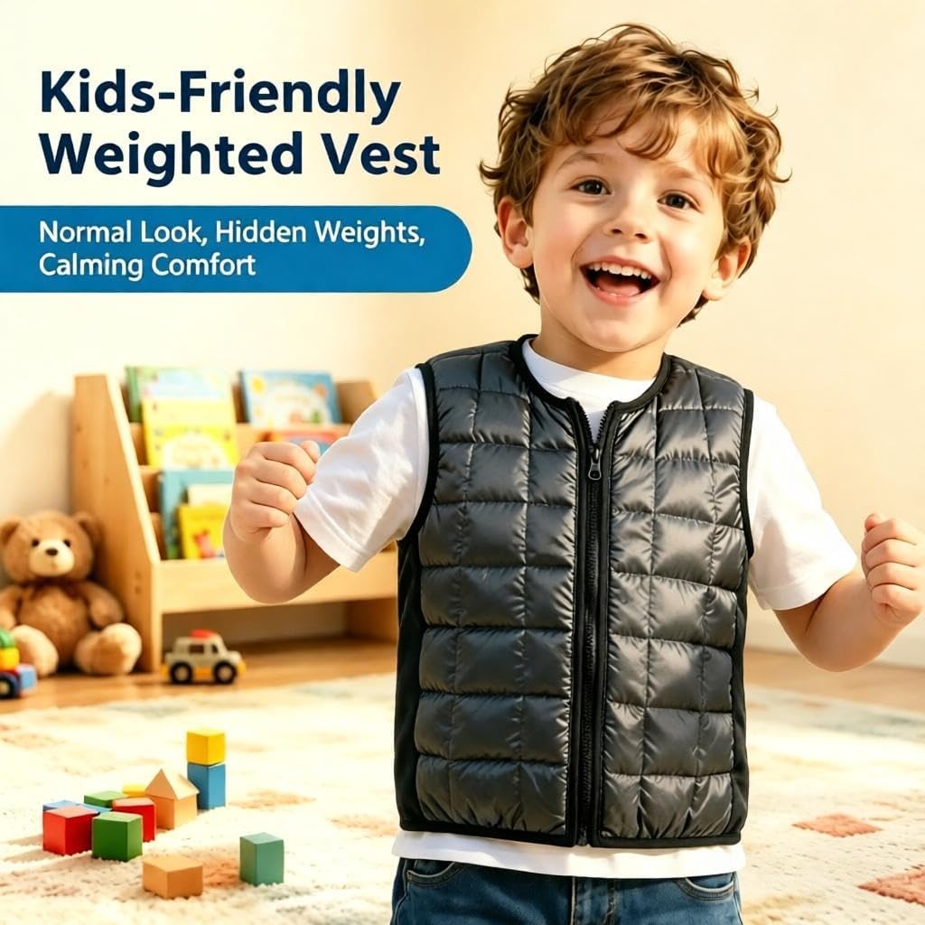 Weighted Vest for Kids，Sensory Calming Support for Children with 2lb, 3lb, 4lb Weights(Ages 2-13) ,Breathable & Washable for Active Play(Grey)