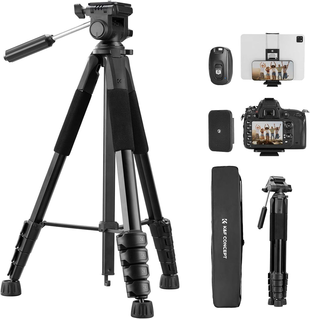K&F CONCEPT 75" Aluminum Camera Tripod, Lightweight and Compact for Travel