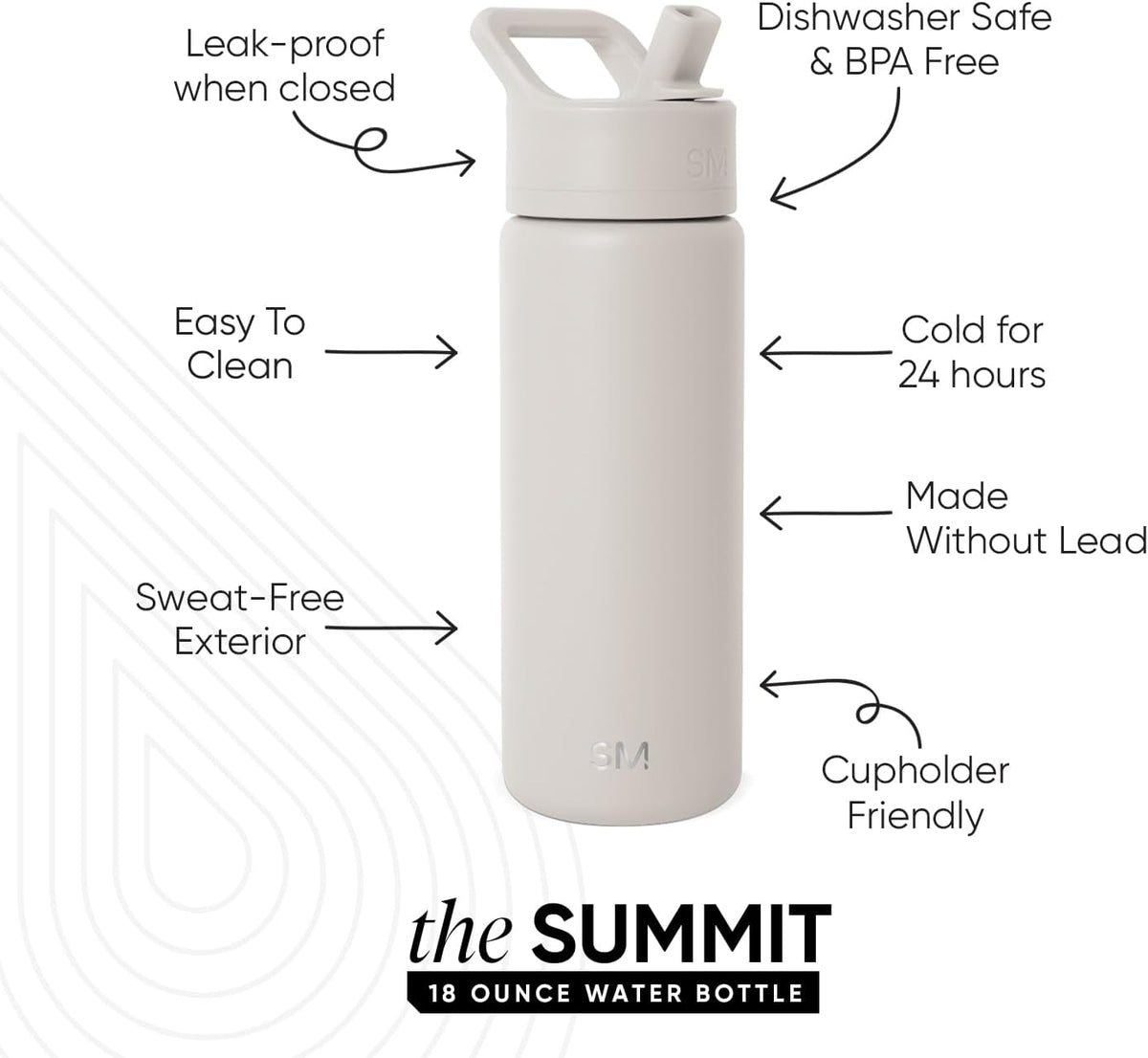Simple Modern Insulated Water Bottle with Straw | 18oz | Beige