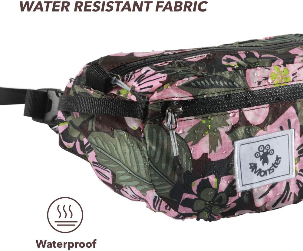 4Monster Hiking Waist Packs Portable,Water Resistant Fanny Bag with Adjustable Strap,Lightweight Crossbody Chest Bag Slim Bag
