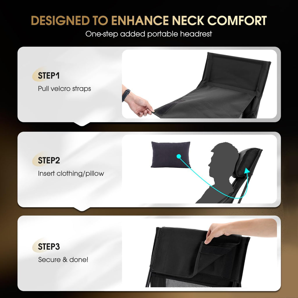 MOON LENCE Oversized High Back Camping Chair for Adults, Height Adjustable Folding Camp Chair | 400 lbs Capacity & 5.4 lbs Weight, Hidden Pillow Pocket Wide Seat for Camping Fishing Overlanding, Black