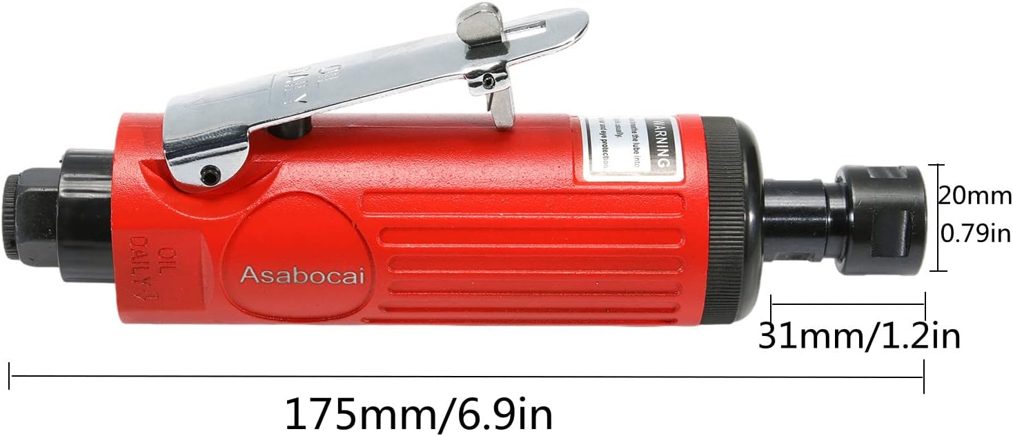 1/4inch Air Powered Die Grinder, Pneumatic Straight Die Grinder with 1/4"(6MM) and 1/8"(3MM) Collets,22000 RPM Rear Exhaust, Compact Size,Polishing Tool