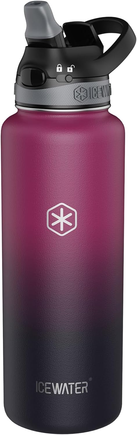 ICEWATER 40 oz Insulated Water Bottle with Pop-Up Straw & Leak-Proof Lock