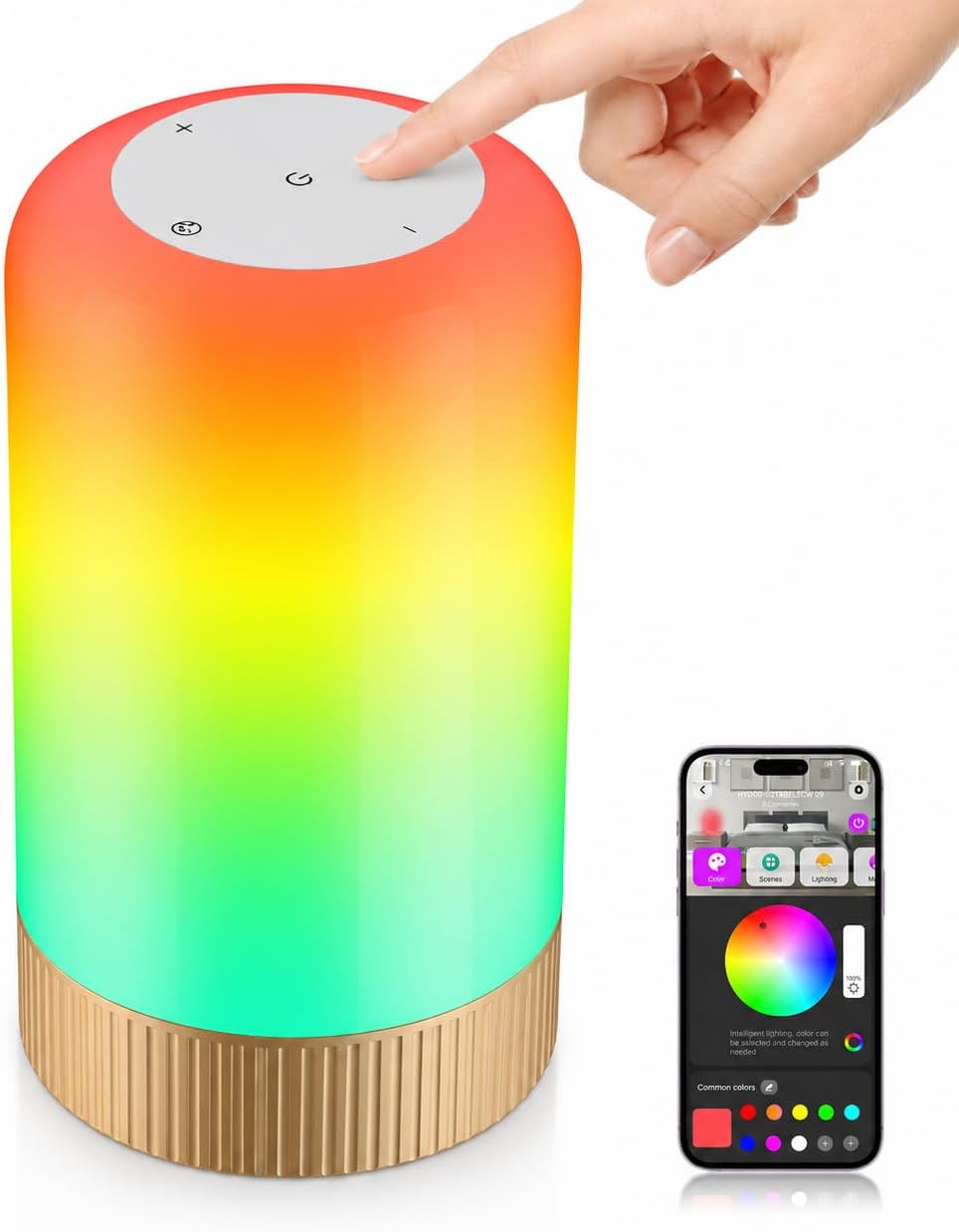 RGBICWW Smart Table Lamp, Touch Bedside Lamp LED Desk Lamp with App Control