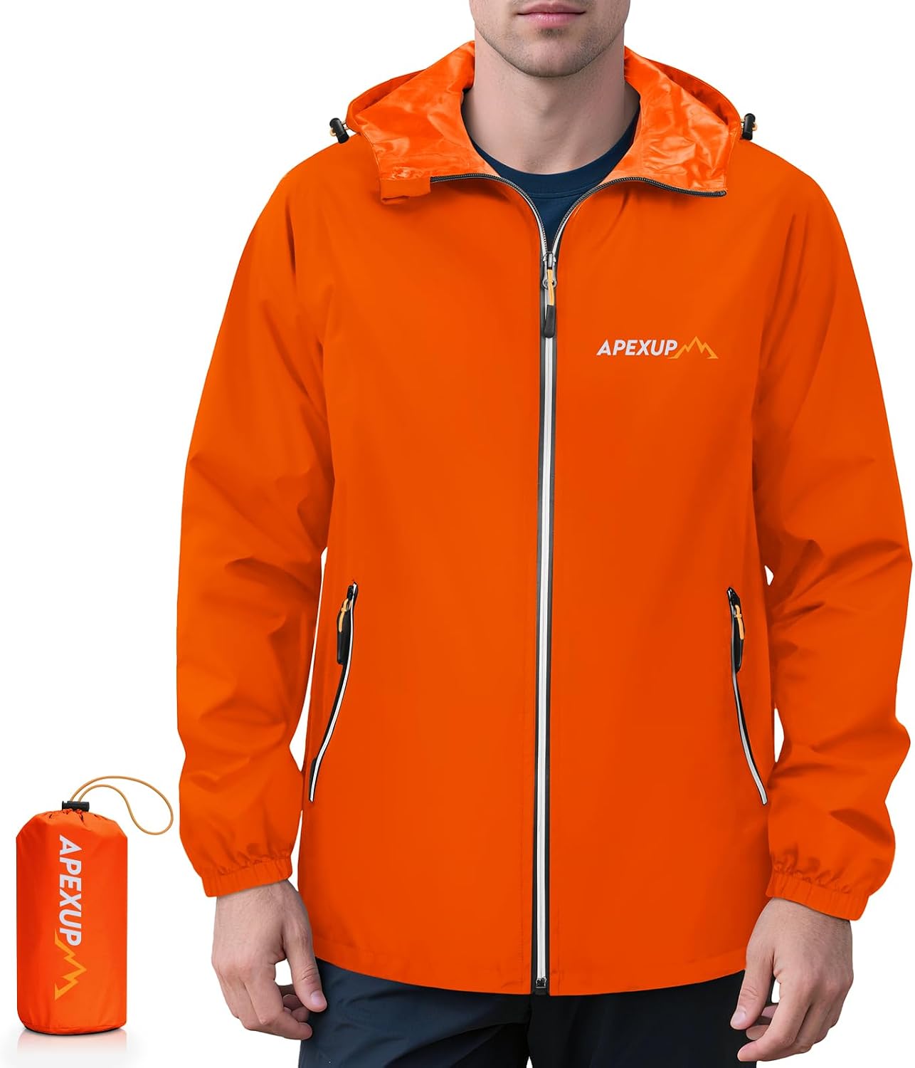 APEXUP Packable Rain Jacket Men Waterproof Lightweight Raincoat with Hood