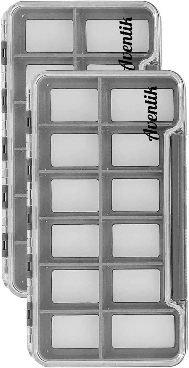 2PACK-Aventik Waterproof Slim Pocket Fly Box Fishing Hook Box Bait Storage Tackle(Small, 8 Magnetic Compartment)