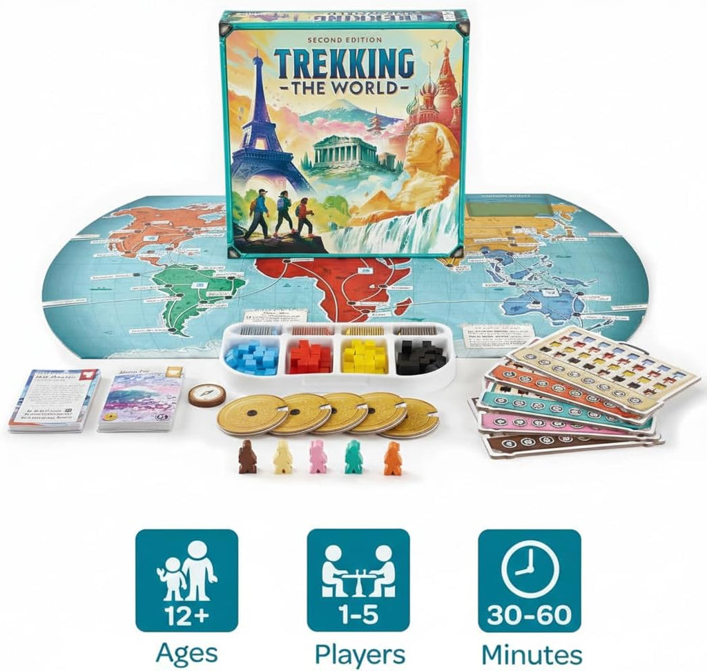 Underdog Games Trekking the World 2nd Edition - Award-Winning Board Games for Kids & Adults Ages 12+ - Easy-to-Learn Strategy Journey for Globetrotters, Perfect for Family Game Night & Educational Fun
