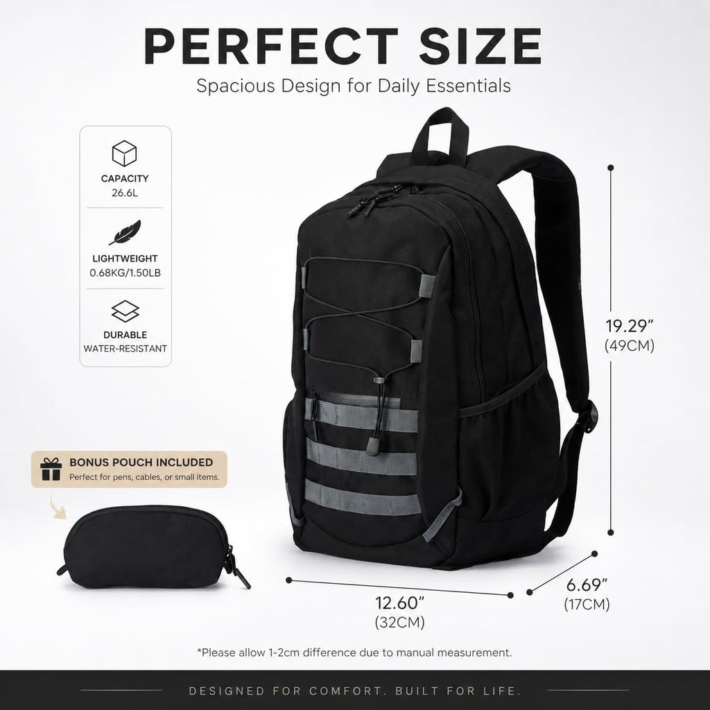 Hiking Travel Backpacks Men and Women, Lightweight Waterproof Laptop Backpack Outdoor Camping Backpack Hiking Daypack for Travel, Trekking, Work 26L (Black)