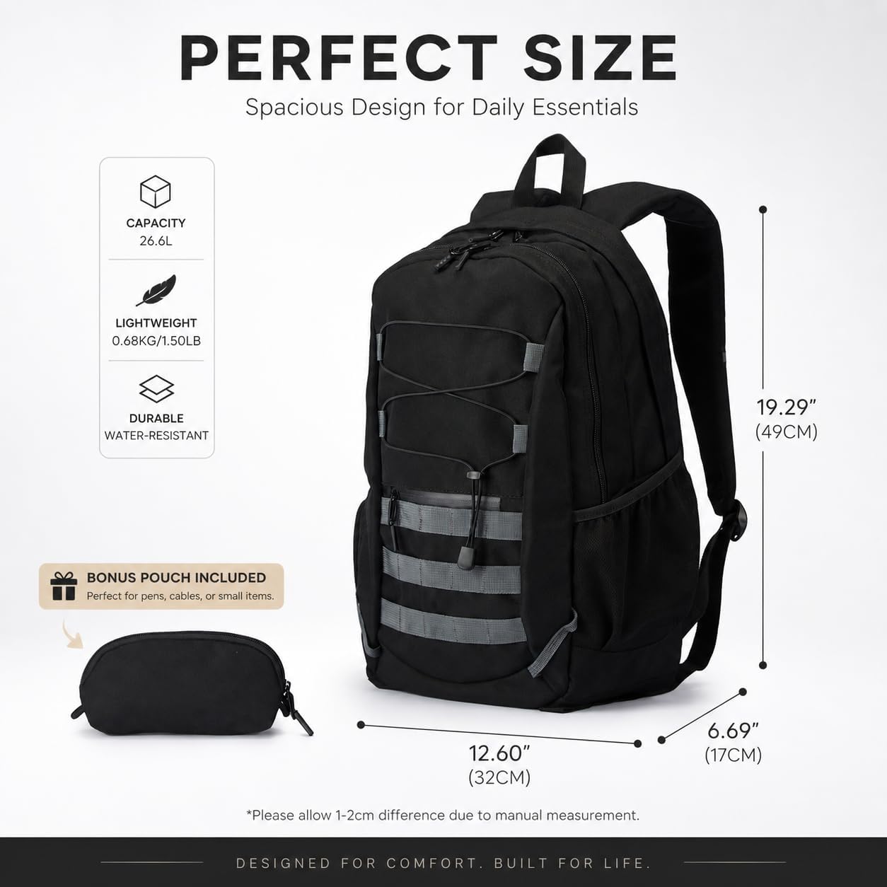 Hiking Travel Backpacks Men and Women, Lightweight Waterproof Laptop Backpack Outdoor Camping Backpack Hiking Daypack for Travel, Trekking, Work 26L (Black)