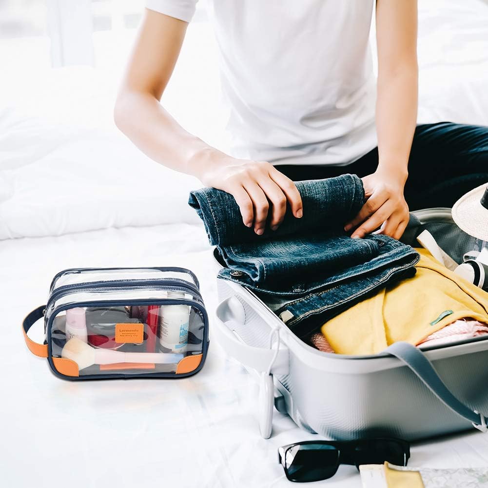 Lermende Clear Toiletry Bag for Traveling, Large Toiletry Bag for Men. Hanging Dopp Kit/Travel kit/Clear Mens Bag/Unisex Bathroom Travel Bag for Mens(Blue)