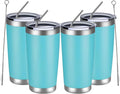 MEWAY 20oz Tumbler 4 Pack Double Wall Vacuum Insulated Travel Mug Bulk, Stainless Steel Tumblers with Lid and Straw, Durable Powder Coated Coffee Cups for Cold & Hot Drinks (Light Blue, 4)
