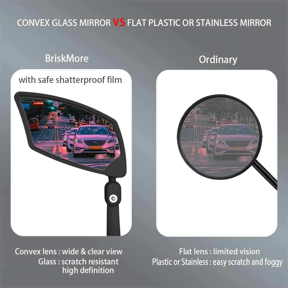 BriskMore Handlebar Bike Mirror - HD Blast-Resistant, Adjustable Rotatable Rearview Mirror for Left Side Bicycle