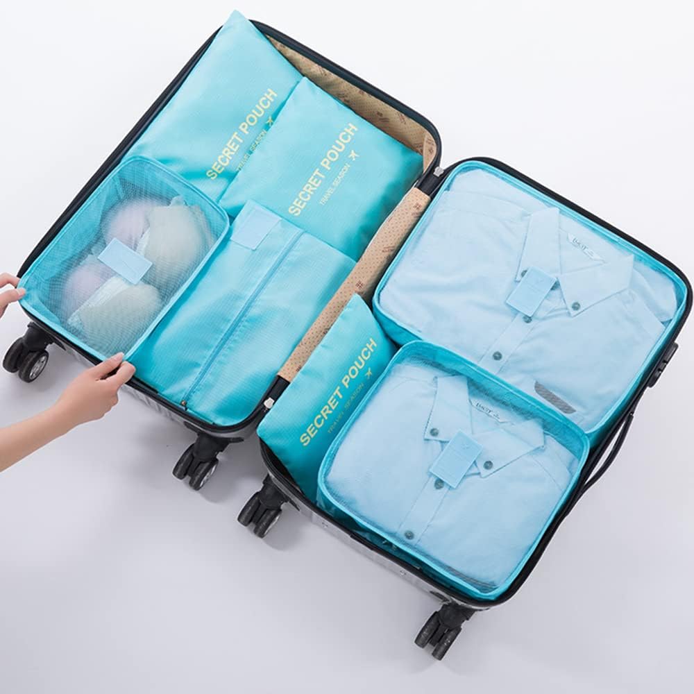 Packing Cubes for Suitcases - 7 Pieces, Light Packing Cubes for Travel, Suitcase Organizer Bags Set, Luggage Organizers for Suitcase, Water-Resistant Travel Essentials, Nile Blue