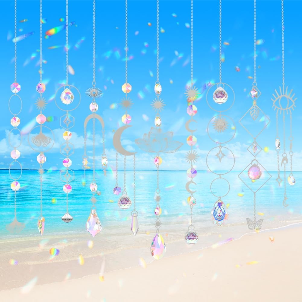 Sun Catchers, 10 Pcs Crystal Suncatcher Prism Hanging Kit for Indoor Window