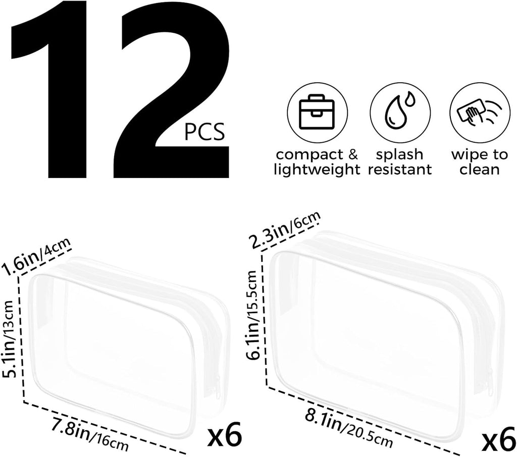AURUZA Clear Makeup Bag,Portable Travel Toiletry Bags with Zipper, TSA Approved Clear Organizer Bags, PVC Cosmetic Pouch for Airport Airline Compliant