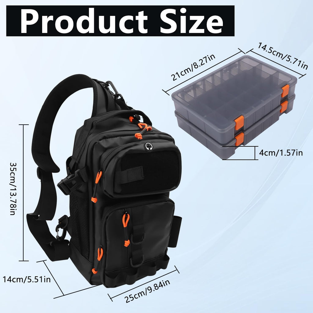 Fishing Backpack Tackle Storage Bag with 2 Tackle Boxes(Black)