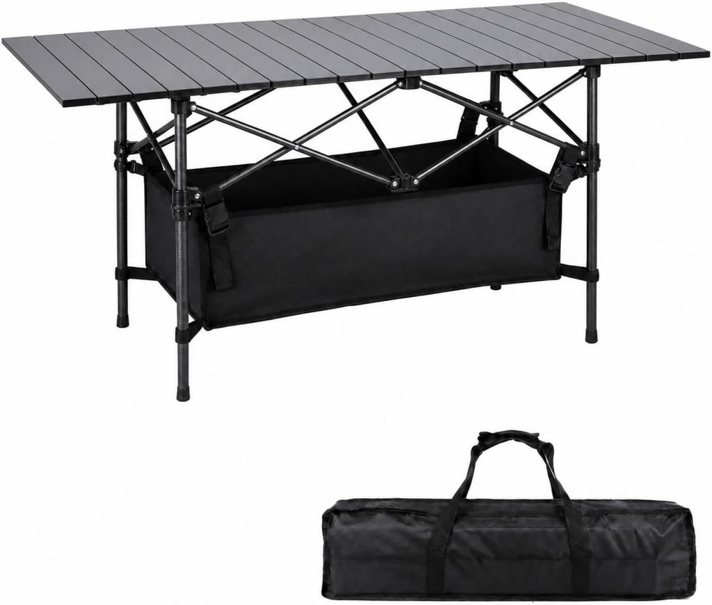 Moosinily Camping Table 4Ft Lightweight Metal Folding Picnic Camp Table Portable Roll-Up Design for Outdoor, Camp, Beach, BBQ, Patio, and Picnic with Carrying Bag 47.2''x21.6''x 19.69''