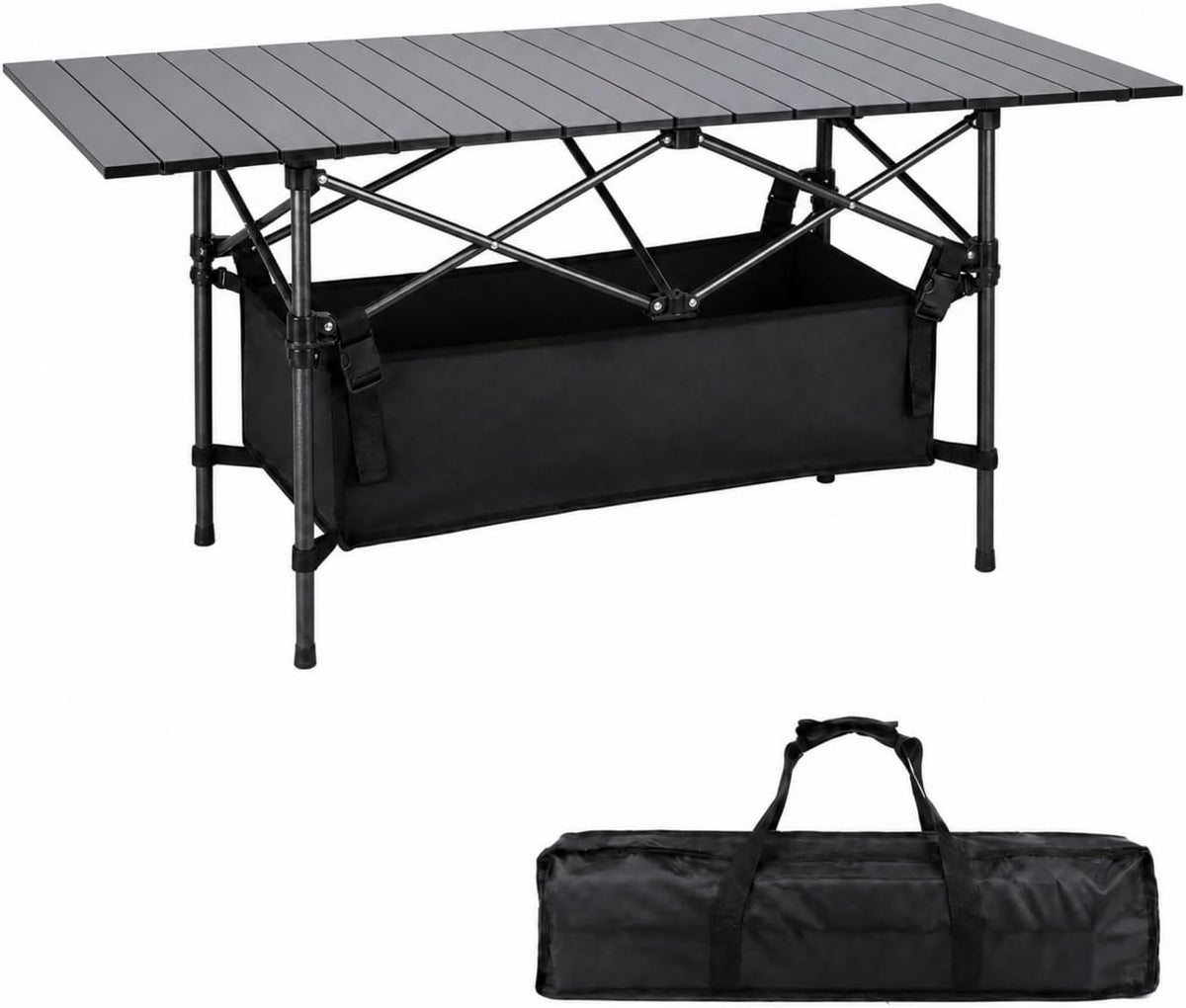 Moosinily Camping Table 4Ft Lightweight Metal Folding Picnic Camp Table Portable Roll-Up Design for Outdoor, Camp, Beach, BBQ, Patio, and Picnic with Carrying Bag 47.2''x21.6''x 19.69''