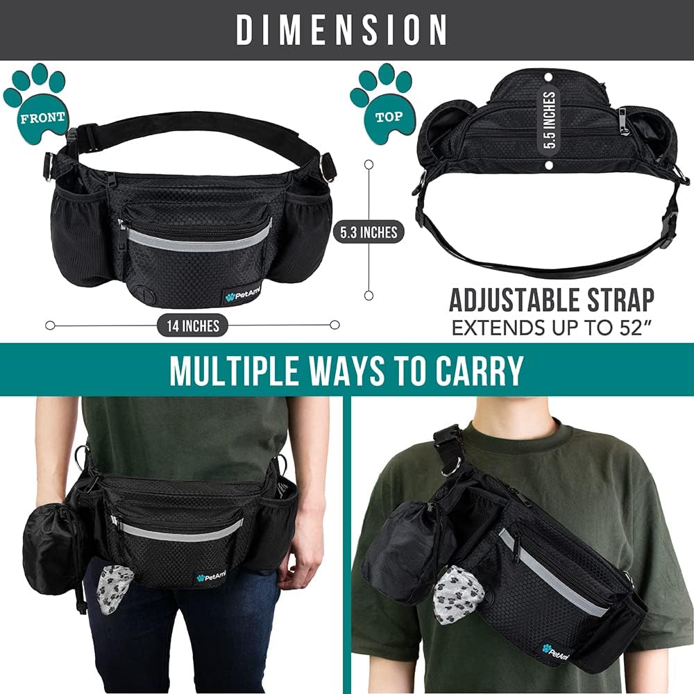 PetAmi Dog Fanny Pack, Treat Pouch for Dog Walking Training, Black