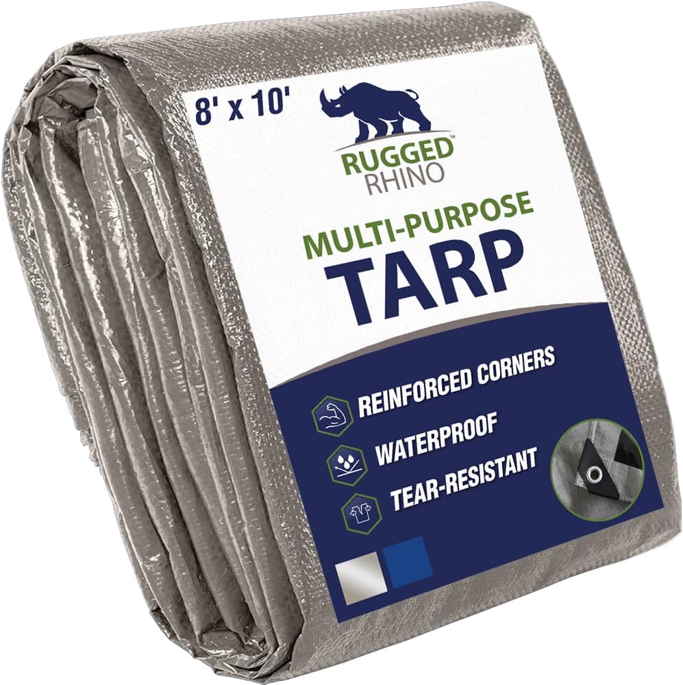 RUGGED RHINO Heavy Duty Waterproof Tarp Reinforced Corners 1 Pk 8x10 Silver