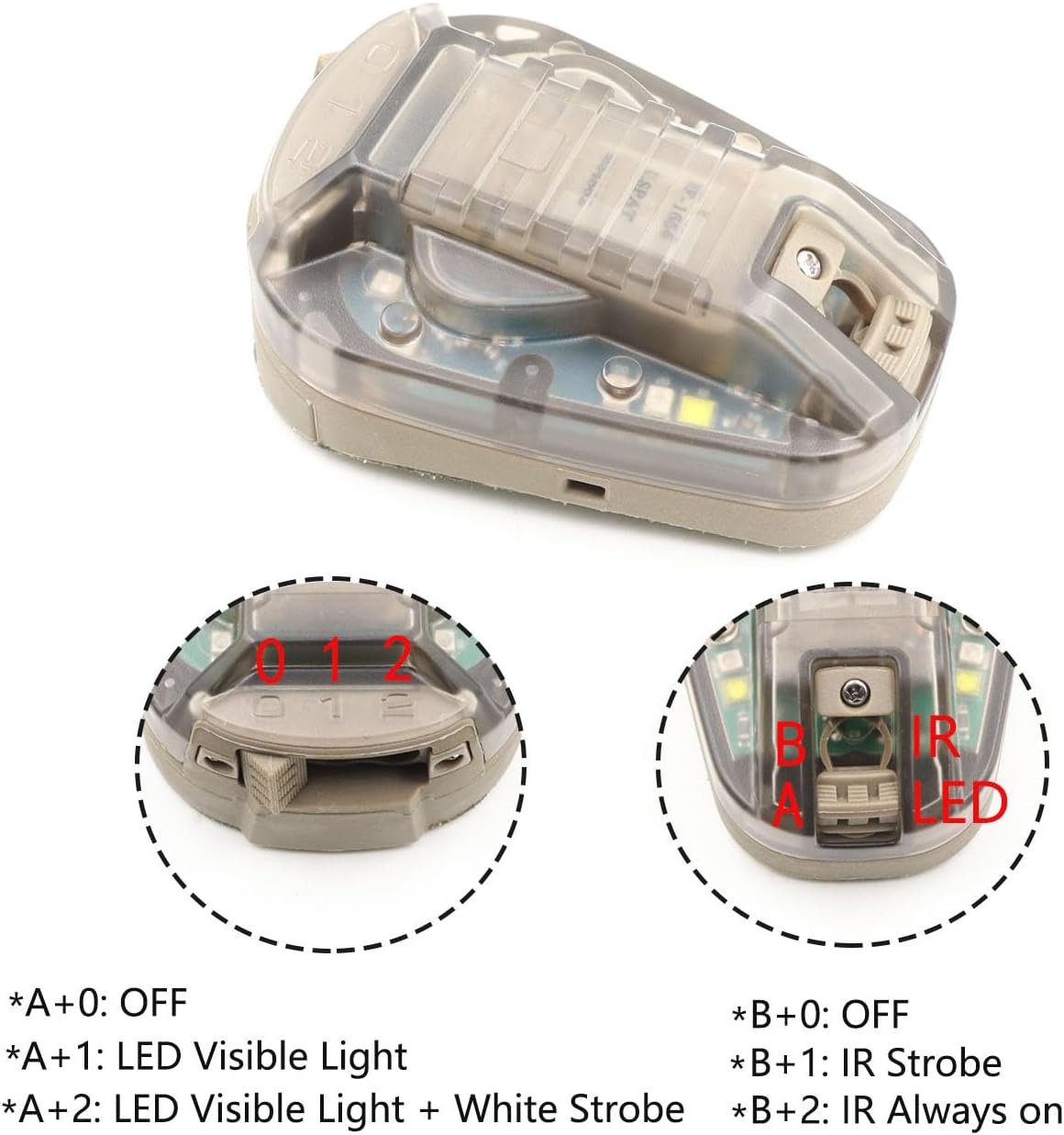 Tactical IR Strobe Helmet Light Military Identification Lights with Visible LED + White Strobe Survival Signal (Tan-Blue)