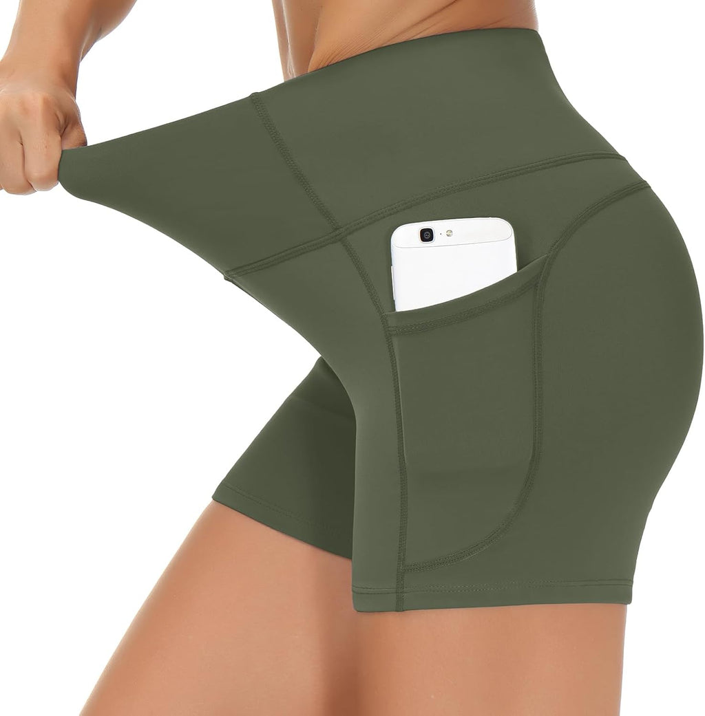 THE GYM PEOPLE High Waist Yoga Shorts for Women's Tummy Control Fitness Athletic Workout Running Shorts with Deep Pockets