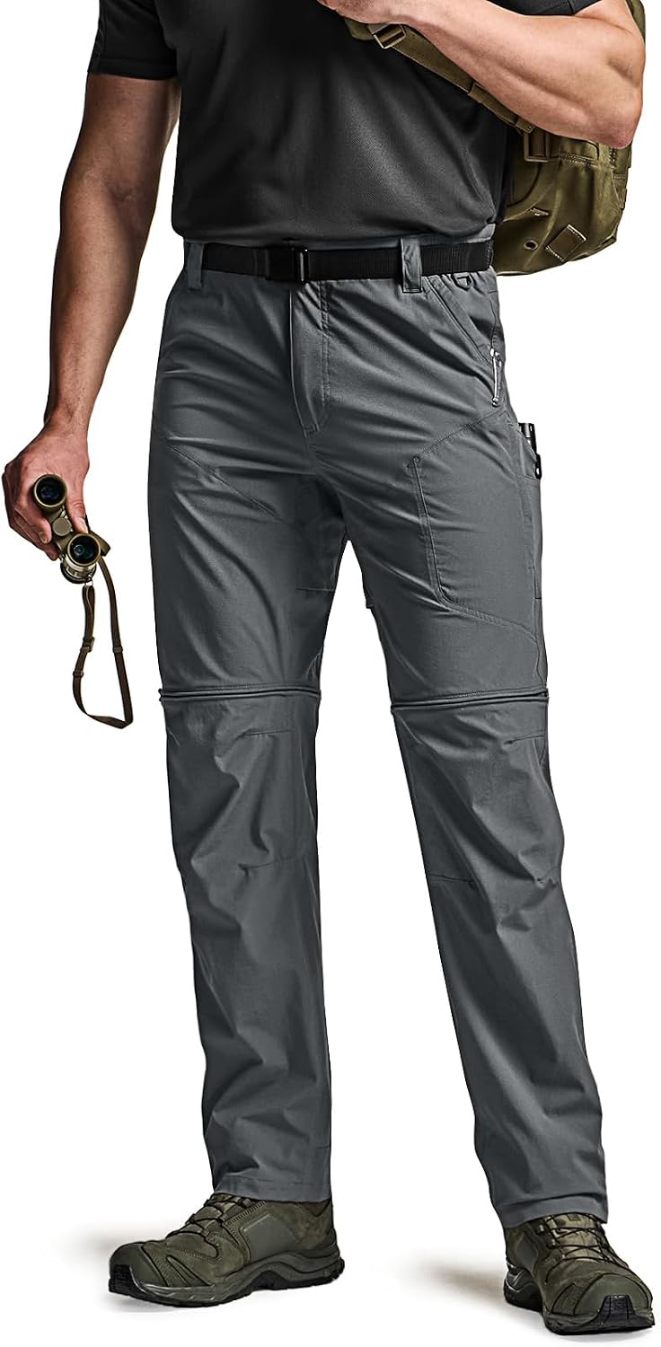 CQR Men's Convertible Cargo Tactical Pants, Water Resistant Outdoor Hiking Pants, Zip Off Lightweight Stretch Work Pants