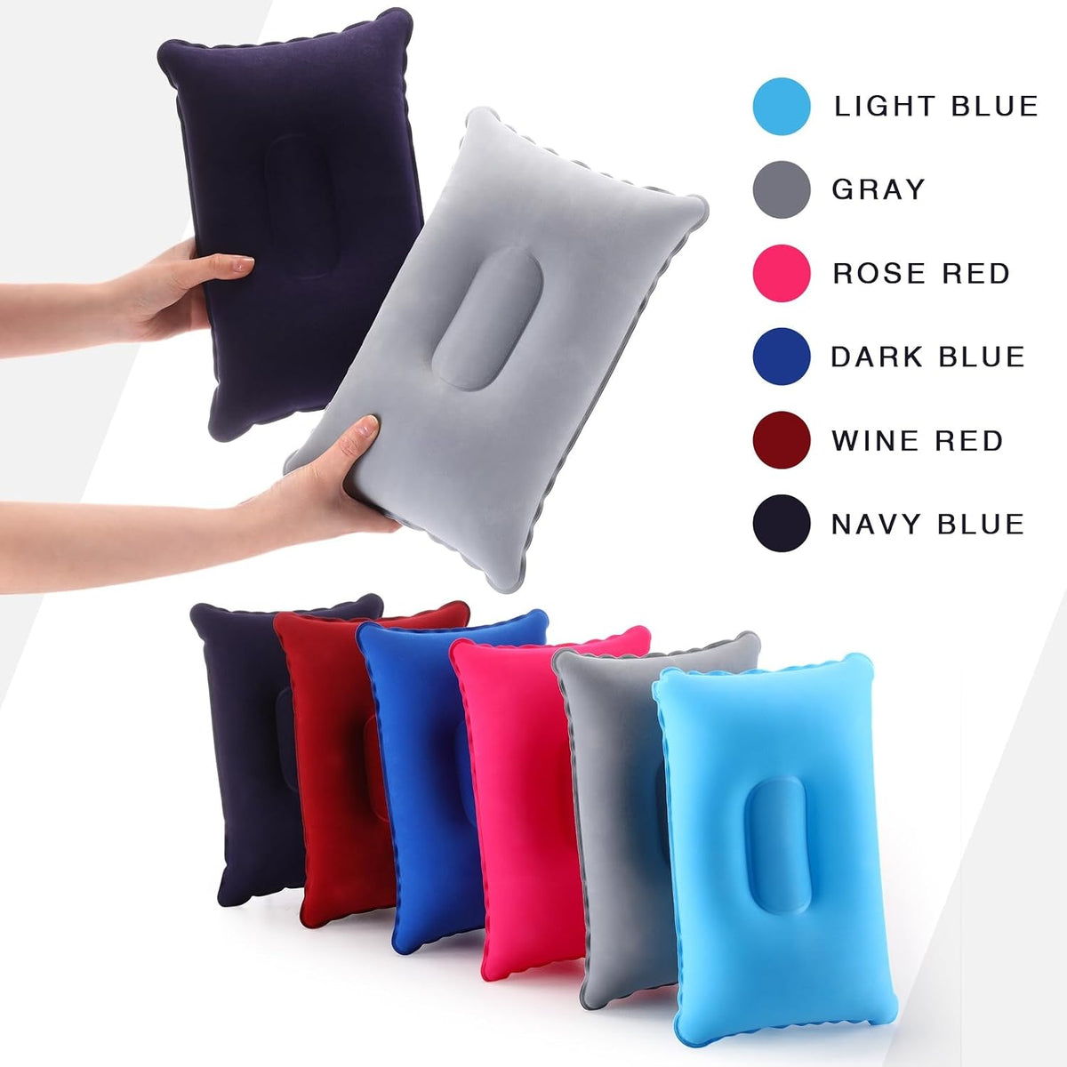 Geelin 12 Pack Inflatable Travel Pillow Squared Flocked Fabric Air Pillow Ultralight, Compact and Comfortable for Traveling, Camping, Hiking, Napping, Desk Rest, Neck Lumbar Support(13.39" × 8.66")
