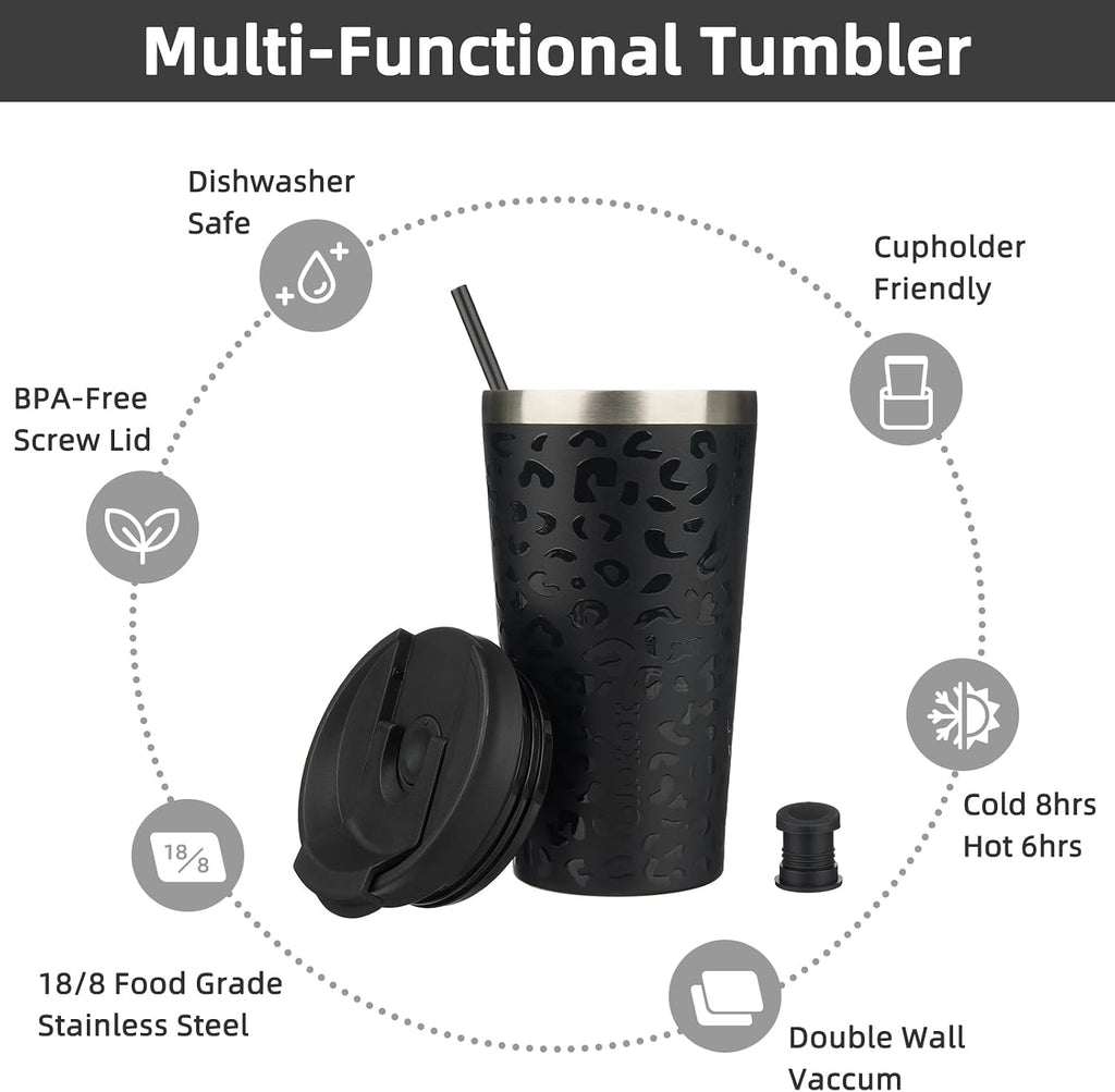 BJPKPK 18 oz Coffee Tumbler with Straw, Insulated Stainless Steel Cup