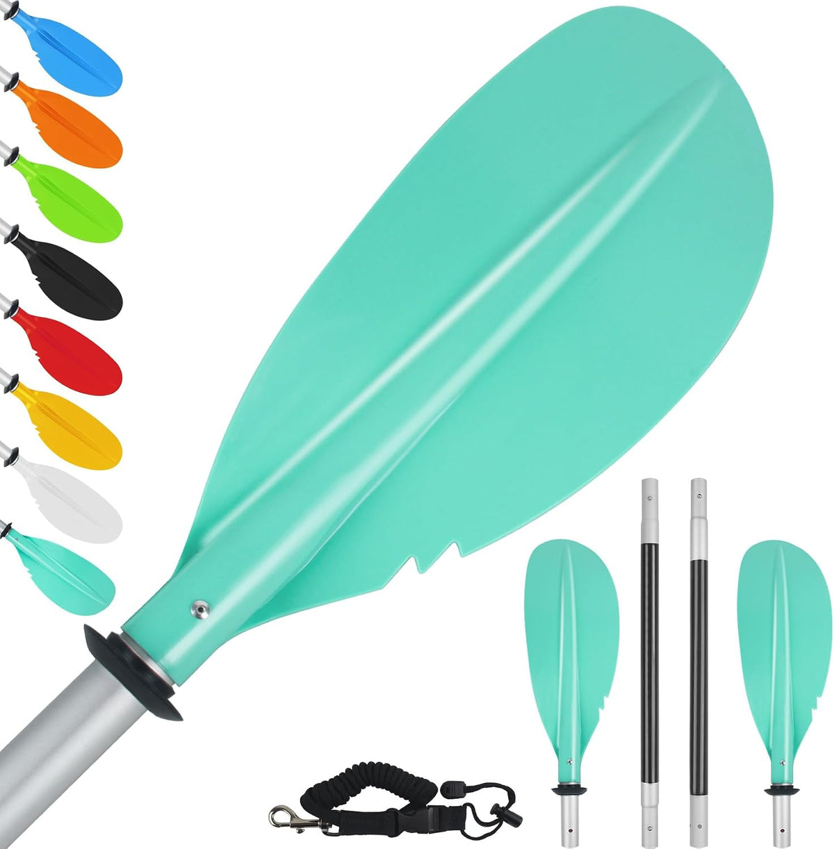 Kayak Paddle,88in 4 Pieces Boat Oars Kayak Paddles,Heavy Duty Aluminum Alloy Shaft Float Lightweight Detachable Adjustable Fishing Kayak Paddle for Adults with Paddle Leash(8 Color ，1Pack,2Pack)