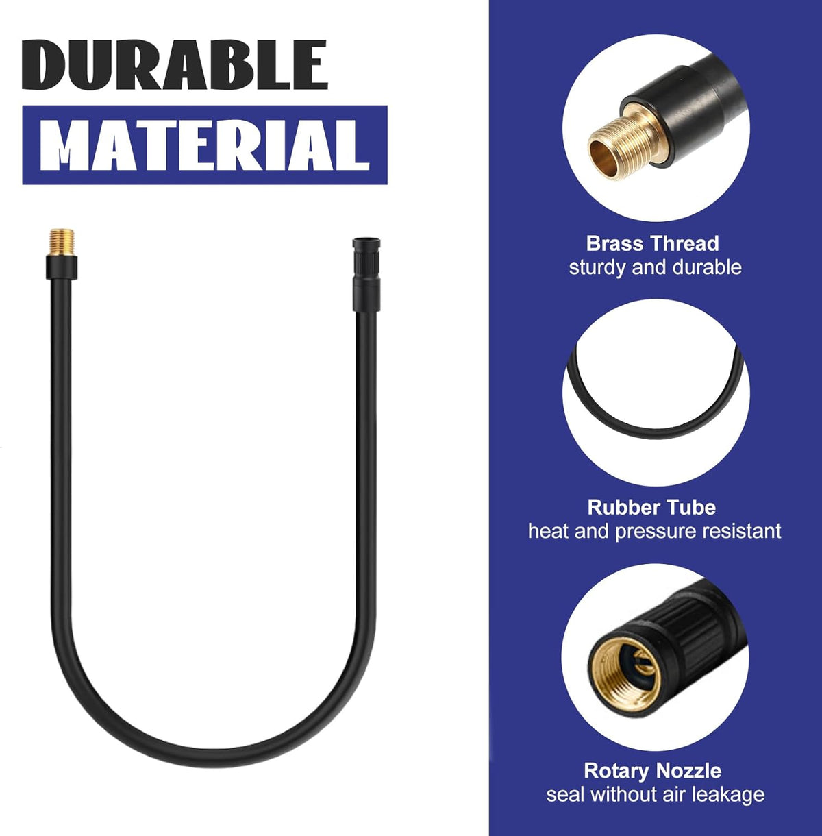2PCS Universal Brass Screw Thread Tire Inflator Extension Tube, Air Pump Hose Adapter Suit for Car, Motorcycle, E-Bike, VG8 Extension Hose Quick Turn Inflation Attachments 19.69 inches