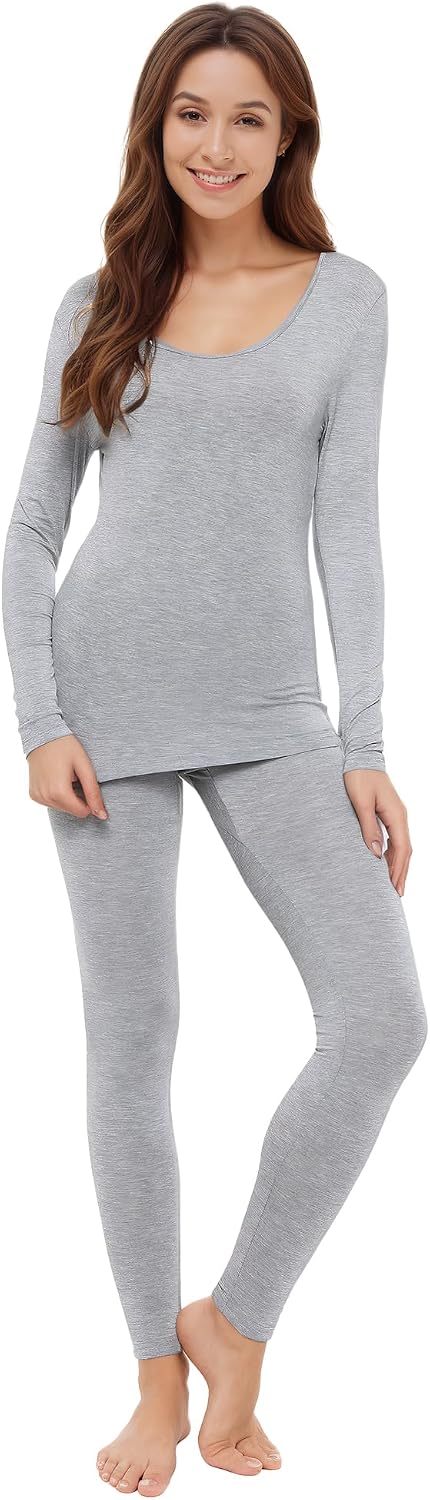 WiWi Soft Underwear for Women Thermal Long Johns Sets Super Warm Base Layer Top Pants Pajamas Set Viscose from Bamboo S-3X