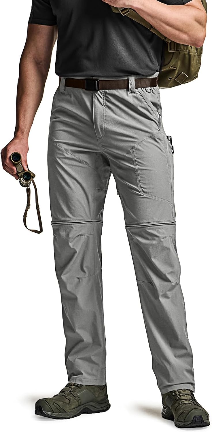 CQR Men's Convertible Cargo Tactical Pants, Water Resistant Outdoor Hiking Pants, Zip Off Lightweight Stretch Work Pants