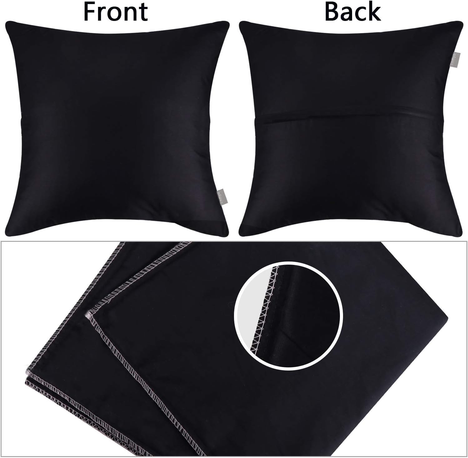 Thmyo 4-Pack 100% Cotton Solid Decorative Throw Pillow Case 18x18inch Black